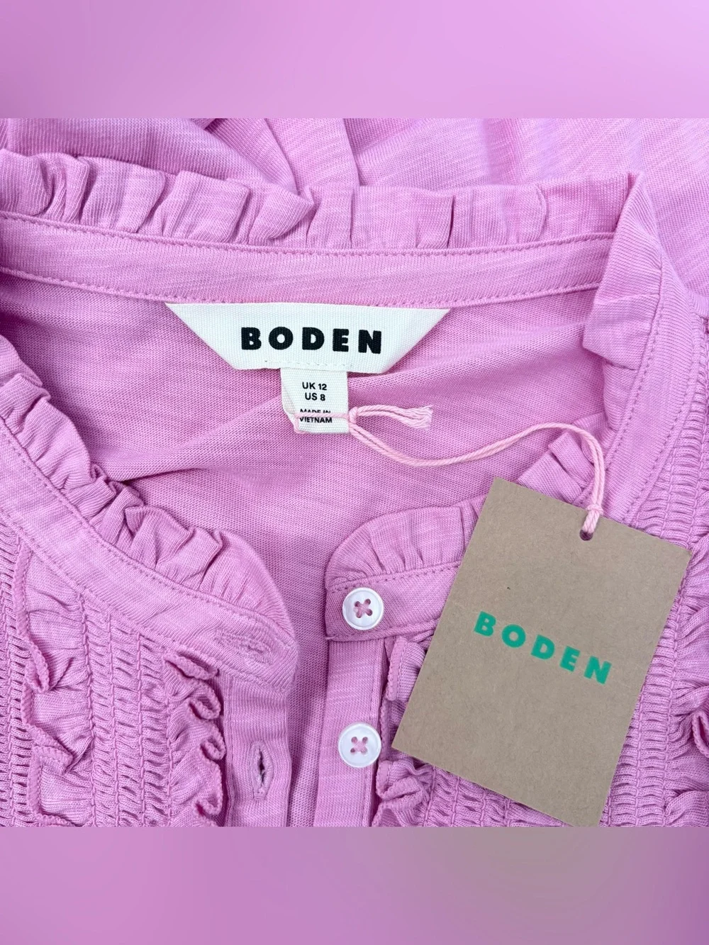 BODEN Formica Pink Eda Ruffle Front Shirt NWT